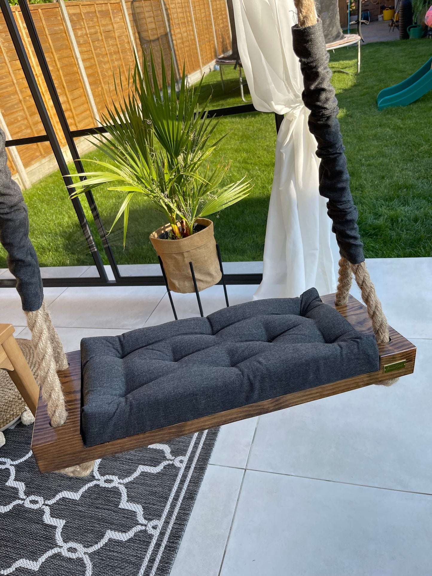 Extra Large Luxury Adults Toddler Outdoor solid wooden swing UV and water resistant colors available Hard wood Walnut Dark Oak Eco Design