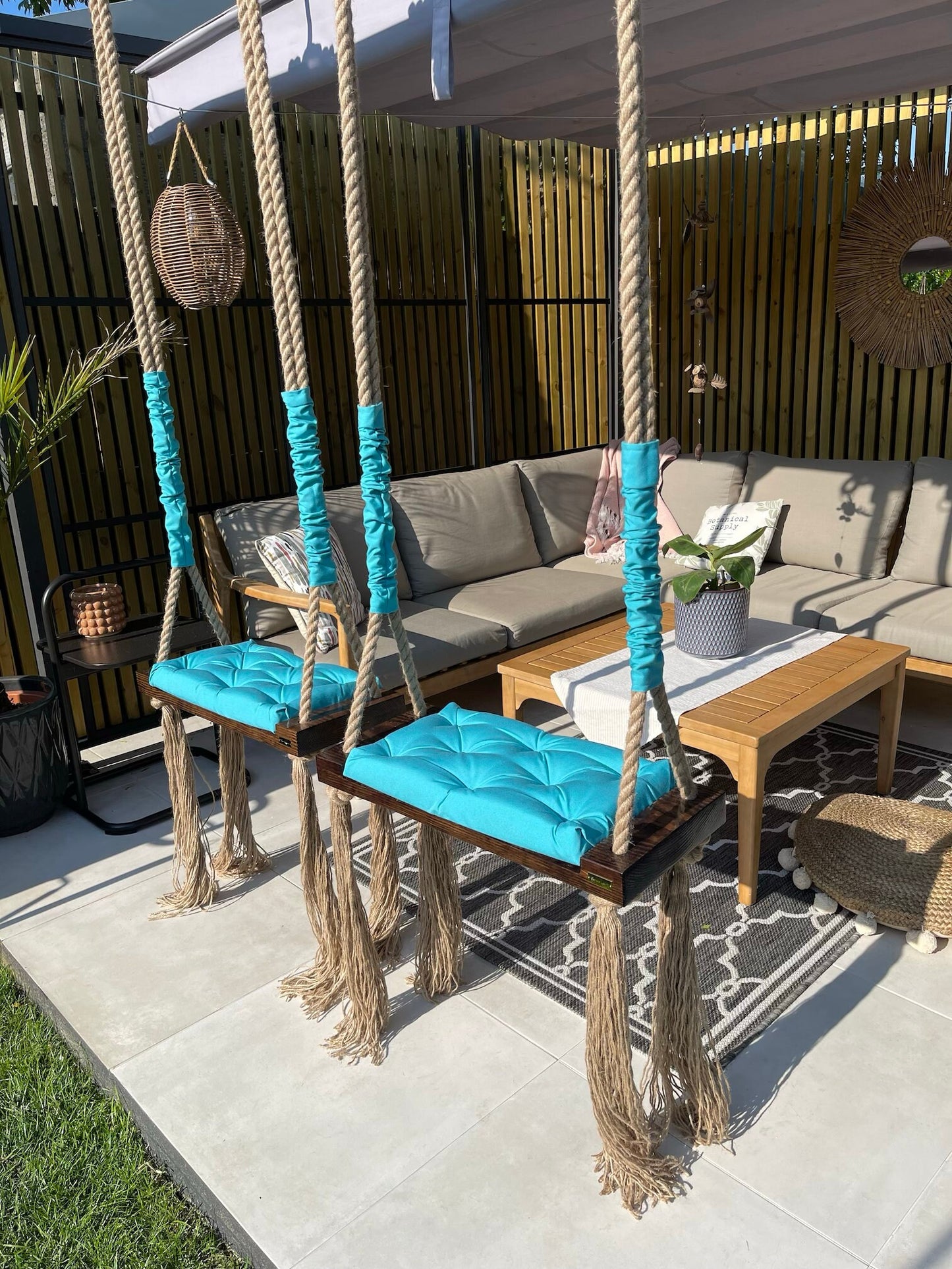 Garden, Outdoor Hand made woden swing with soft cushion